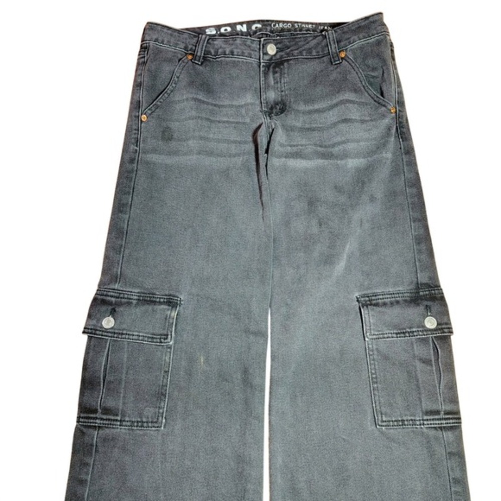 SONG Cargo‎ Street Jeans Gray Low Rise Flare Leg Size 7 28 hip hop baggy